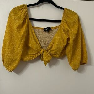 Lulus size Small Sunshine girl mustard yellow plaid toe front top